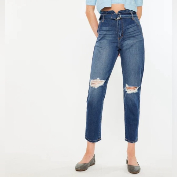 KANCAN Blossom Ultra High Rise Belted Mom Jeans - Picture 1 of 16